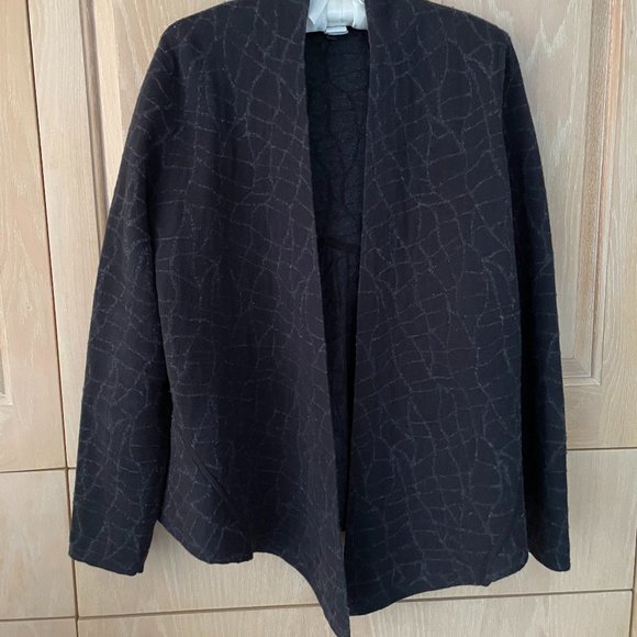Eileen Fisher Sweaters - Eileen Fisher Black Patterned Wool/Cotton Flyaway Cardigan Size Medium
